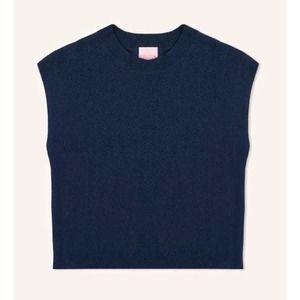 Crush Cashmere Lucca Crewneck 100% Cashmere Tank Navy Blue 1 S $186